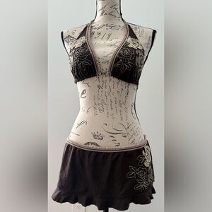 Vintage BECCA 2-Piece Swim Suit - Halter Top with Skirt Bottom - Floral Design